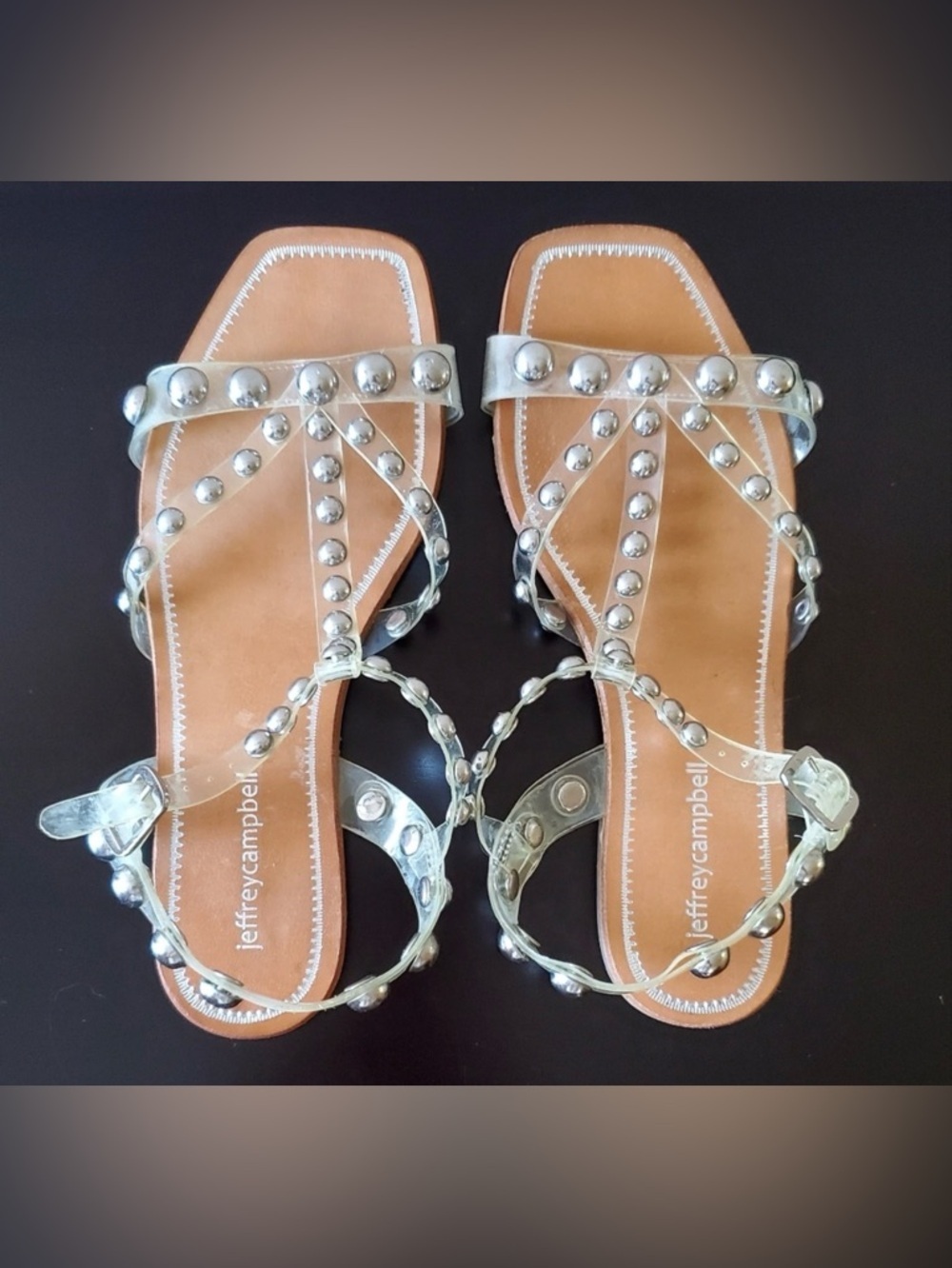 Jeffrey Campbell Silver Studded T-Strap Flat Sandals